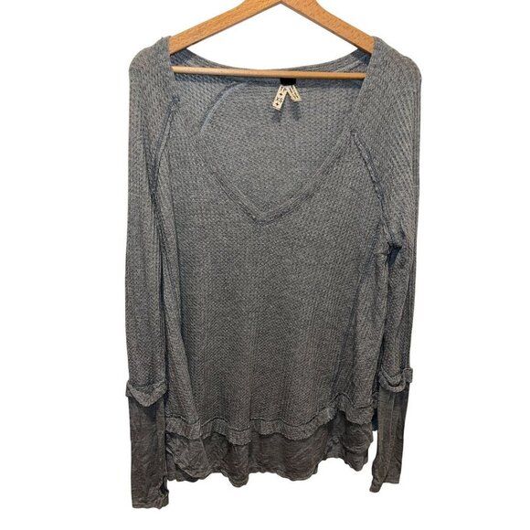 Free People Womens Waffle Knit Long Sleeve Top XS Gray - Picture 1 of 8